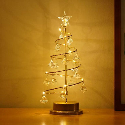Silver Iron Spiral Crystal Christmas Tree Lamp - Elegant Battery Operated Tabletop Night Light & Ambient Accent LED for Bedroom, Living Room, Birthday & Holiday Decor