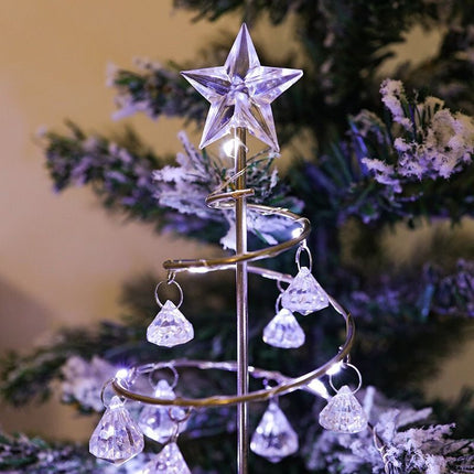 Silver Iron Spiral Crystal Christmas Tree Lamp - Elegant Battery Operated Tabletop Night Light & Ambient Accent LED for Bedroom, Living Room, Birthday & Holiday Decor
