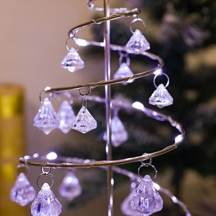 Silver Iron Spiral Crystal Christmas Tree Lamp - Elegant Battery Operated Tabletop Night Light & Ambient Accent LED for Bedroom, Living Room, Birthday & Holiday Decor