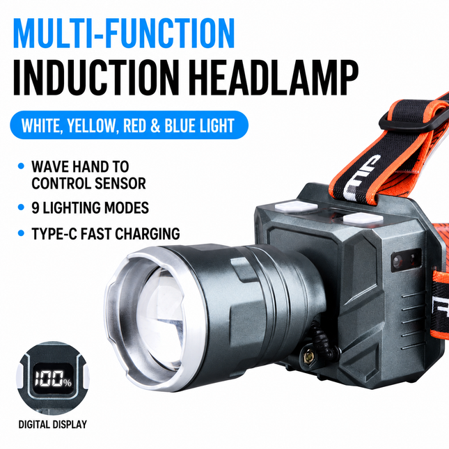 Multifunctional Outdoor LED Headlamp with Motion Sensor and Telescopic