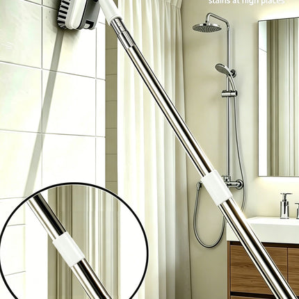 4-in-1 Bathroom Cleaning Brush Set with Sponge Pad, Hard Bristle / V-Shape Grout Brush and Squeegee - 120CM Extendable Stainless Steel Handle, Adjustable & Lockable Angle for Floor, Gap, Window and Bathtub