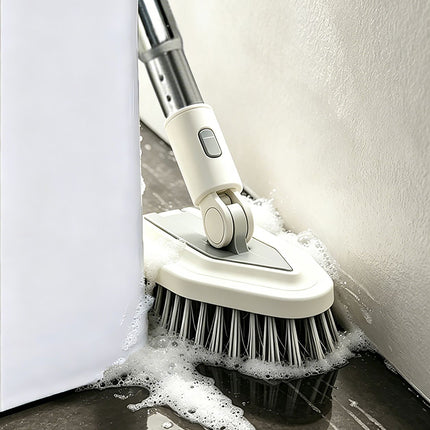 4-in-1 Bathroom Cleaning Brush Set with Sponge Pad, Hard Bristle / V-Shape Grout Brush and Squeegee - 120CM Extendable Stainless Steel Handle, Adjustable & Lockable Angle for Floor, Gap, Window and Bathtub