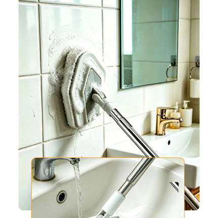 4-in-1 Bathroom Cleaning Brush Set with Sponge Pad, Hard Bristle / V-Shape Grout Brush and Squeegee - 120CM Extendable Stainless Steel Handle, Adjustable & Lockable Angle for Floor, Gap, Window and Bathtub