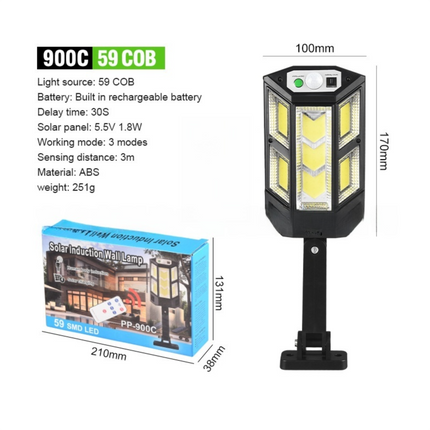 Solar Powered Motion Sensor Outdoor Street Light with 3 Lighting Modes - Waterproof COB LED Wall Security Light, Remote Control for Garden Courtyard Patio & Garage (Small)