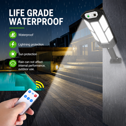 Solar Powered Motion Sensor Outdoor Street Light with 3 Lighting Modes - Waterproof COB LED Wall Security Light, Remote Control for Garden Courtyard Patio & Garage (Small)