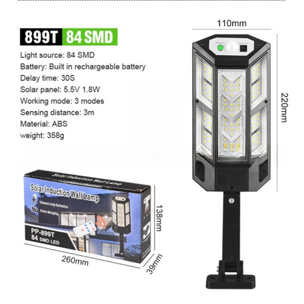 Solar Powered Motion Sensor Outdoor Street Light with 3 Lighting Modes - Waterproof SMD LED Wall Security Light, Remote Control for Garden Courtyard Patio & Garage (Medium)