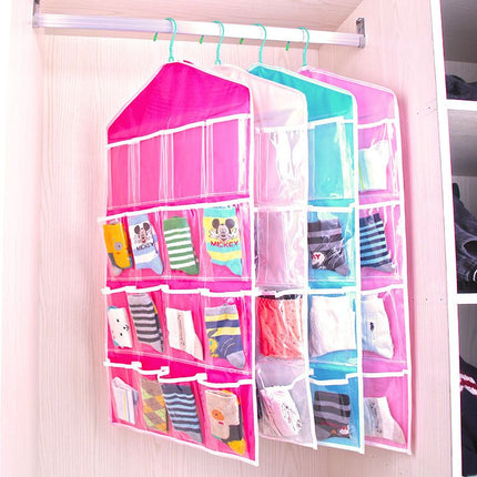 4 Pack Pink Hanging Closet Organizer, Portable 16 Pockets Behind the Door Storage Bag for Underwear, Socks & Small Accessories