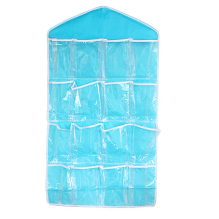 4 Pack Blue Hanging Closet Organizer, Portable 16 Pockets Behind the Door Storage Bag for Underwear, Socks & Small Accessories