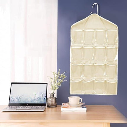 4 Pack Blue Hanging Closet Organizer, Portable 16 Pockets Behind the Door Storage Bag for Underwear, Socks & Small Accessories