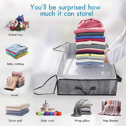 2 Pack Folding Non-Woven Underbed Storage Containers with Clear Top Zipper Lid & 4 Reinforced Handles (Black 40 x 20 x 6")