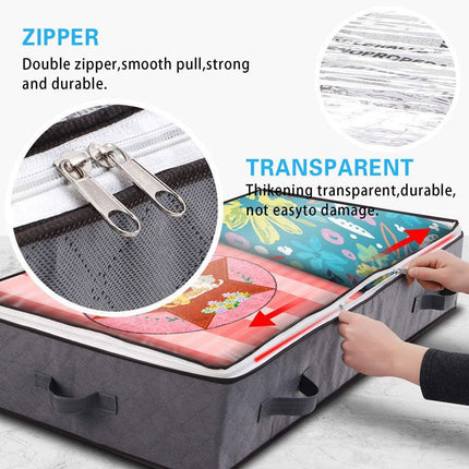 2 Pack Folding Non-Woven Underbed Storage Containers with Clear Top Zipper Lid & 4 Reinforced Handles (Black 40 x 20 x 6")