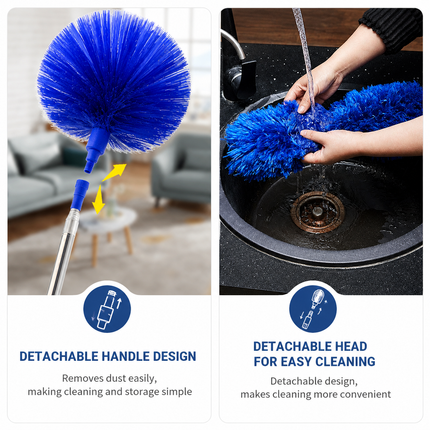 Blue 2.5M Extendable High Ceiling Cleaning Kit with Removable Cobweb Duster & Microfiber Brush - 3 Piece Versatile Set, Electrostatic Dust Attraction
