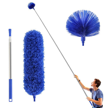 Green 2.5M Extendable High Ceiling Cleaning Kit with Removable Cobweb Duster & Microfiber Brush - 3 Piece Versatile Set, Electrostatic Dust Attraction