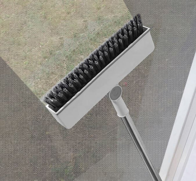 3-in-1 Window Fly Screen Cleaner Brush & Glass Squeegee with 124CM Extendable Stainless Steel Handle, One Flush to Clean