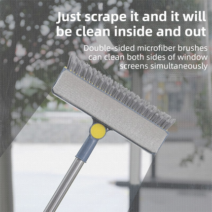 3-in-1 Window Fly Screen Cleaner Brush & Glass Squeegee with 124CM Extendable Stainless Steel Handle, One Flush to Clean