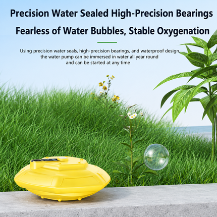 Yellow Portable Floating UFO Aerator - Rechargeable Waterproof Fish Tank Oxygen Pump with 3 Oxygen Output Modes and Quiet Operation
