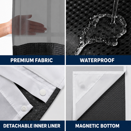 Green Hook Free Waffle Weave Shower Curtain (71 x 75") - Double Layer Curtain with Removable Waterproof Liner, Mesh Top Window, Magnetic Hem & Built-In Rings