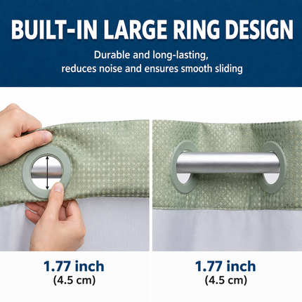 Grey Hook Free Waffle Weave Shower Curtain (71 x 81") - Double Layer Curtain with Removable Waterproof Liner, Mesh Top Window, Magnetic Hem & Built-In Rings
