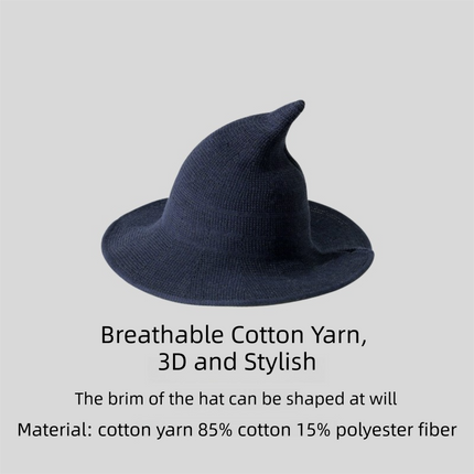 Dark Blue Women's Breathable Cotton Yarn Halloween Witch Hat - Foldable Moldable Wide Brim Sun Hat for Witch Cosplay & Summer Wear