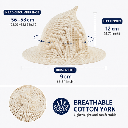 2PCS Pink Women's Breathable Cotton Yarn Halloween Witch Hat - Foldable Moldable Wide Brim Sun Hat for Witch Cosplay & Summer Wear