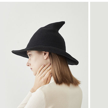 2PCS Beige Women's Breathable Cotton Yarn Halloween Witch Hat - Foldable Moldable Wide Brim Sun Hat for Witch Cosplay & Summer Wear