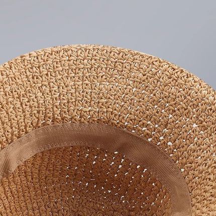 Beige Women's Handwoven Foldable Straw Bucket Hat - Lightweight Packable Summer Beach Sun Hat with Wide Brim