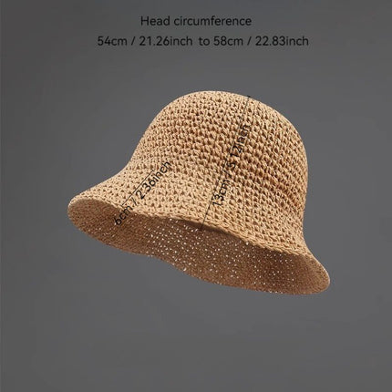 Beige Women's Handwoven Foldable Straw Bucket Hat - Lightweight Packable Summer Beach Sun Hat with Wide Brim