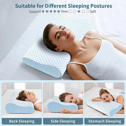 50 x 30CM Ergonomic Cooling Memory Foam Contour Pillow - Slow Rebound Cervical Neck Support Bed Pillow with Washable Ice Silk Cover and Protective Inner Lining