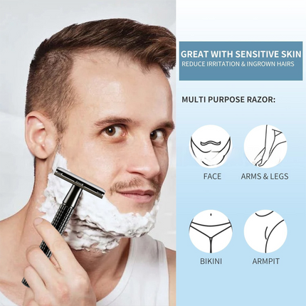 Rose Gold Classic Double Edge Safety Razor Set - Vintage Metal Manual Shaving Razor with Stainless Steel Holder & 5 Replacement Blades