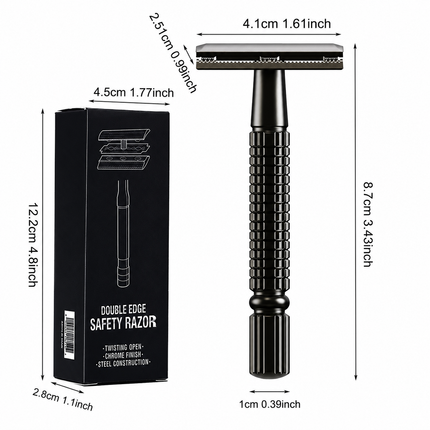 Rose Gold Classic Double Edge Safety Razor Set - Vintage Metal Manual Shaving Razor with Stainless Steel Holder & 5 Replacement Blades
