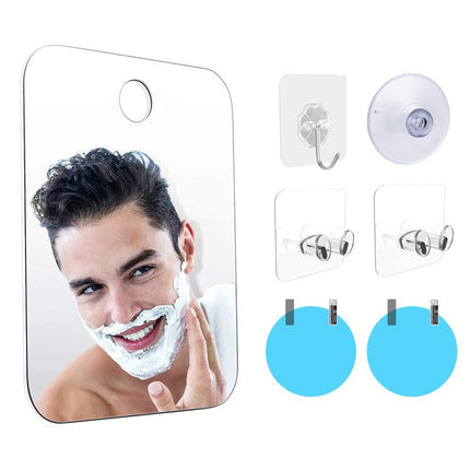 Fog Free Shower Shaving Mirror Set with Suction Cup & Razor Holder - Unbreakable Portable Traveling Rectangle Mirror and Round Anti-Fog Films