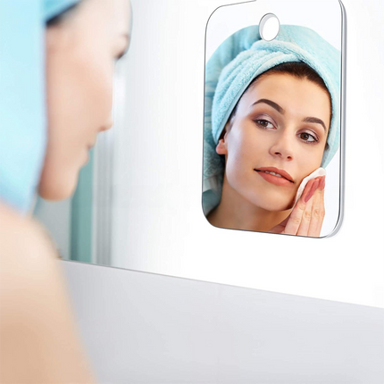 Fog Free Shower Shaving Mirror Set with Suction Cup & Razor Holder - Unbreakable Portable Traveling Rectangle Mirror and Round Anti-Fog Films