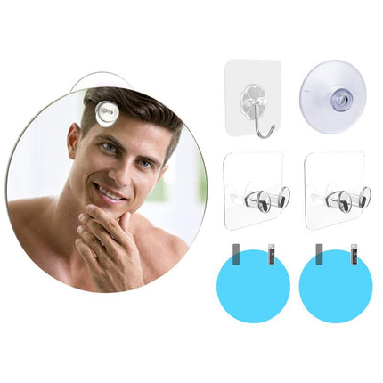 Fog Free Shower Shaving Mirror Set with Suction Cup & Razor Holder - Unbreakable Portable Traveling Round Mirror and Round Anti-Fog Films