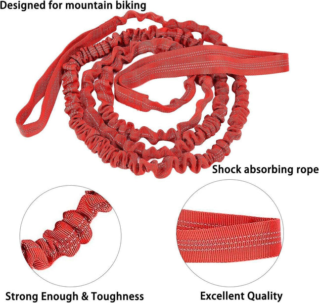 Black Bike Shock Absorbing Tow Rope with Storage Bag (8 to 15 FT) - Durable Nylon Uphill Bungee Strap for Outdoor Family & Newbie Cycling Adventures