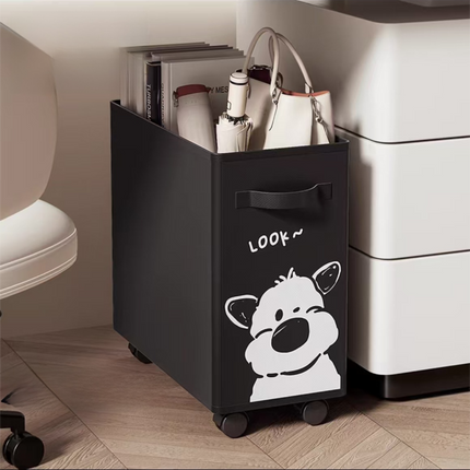 Rolling Oxford Fabric Storage Basket with Wheels (Black Cat) - 28L Slim Underdesk Storage Bin & Collapsible Laundry Hamper for Office Dorm and Home