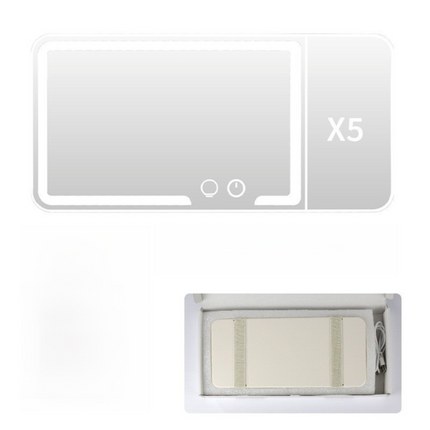 White Car Sun Visor LED Makeup Mirror with 5X Magnification & Elastic Band Strap - Rechargeable 3-Color Dimmable Touch Screen Vanity Mirror