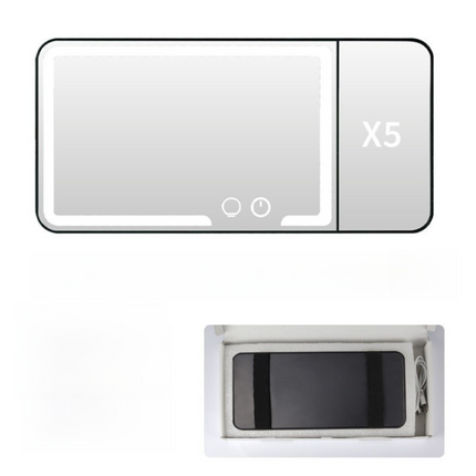 Black Car Sun Visor LED Makeup Mirror with 5X Magnification & Velcro Strap - Rechargeable 3-Color Dimmable Touch Screen Vanity Mirror
