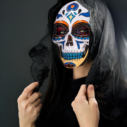 Day of the Dead Sugar Skull Mask - Mexican Dia de los Muertos Painted Skull Face Mask for Halloween & Masquerade (Style 1)