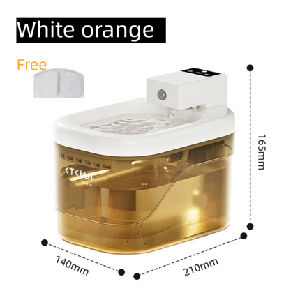 Transparent Orange and White Smart Motion Sensor Wireless Pet Water Fountain - 2L Cordless Quiet Automatic Water Dispenser with Quadruple Filtration for Cats and Dogs