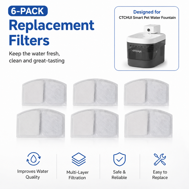6 Pack Replacement Quadruple Filters for Smart Motion Sensor Wireless Pet Water Fountain