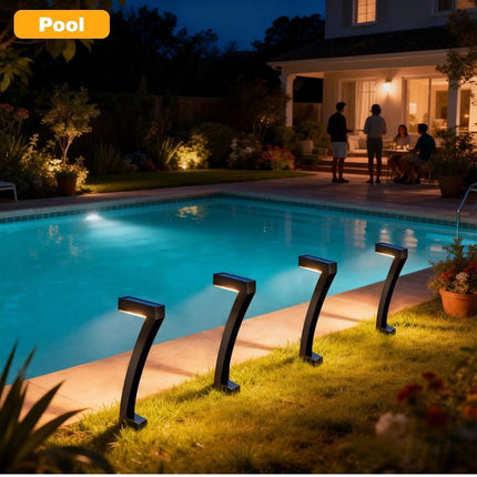 4 Pack "7" Shaped Solar Pathway Lights - Outdoor Waterproof Modern LED Landscape Stake Lights with Auto Dusk-to-Dawn Sensor for Garden Yard Walkway & Lawn