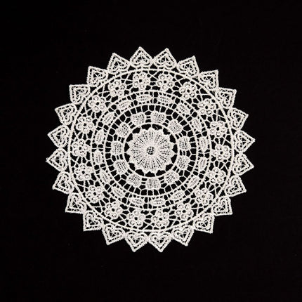 5.5 Inch Geometric Embroidered Lace Coaster (5 Pack) - Elegant Round Dining & Tea Table Mat Doily, Rose Style