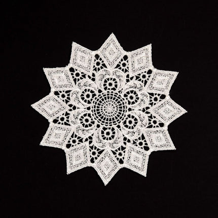 5.5 Inch Geometric Embroidered Lace Coaster (5 Pack) - Elegant Round Dining & Tea Table Mat Doily, Chestnut Leaf Style