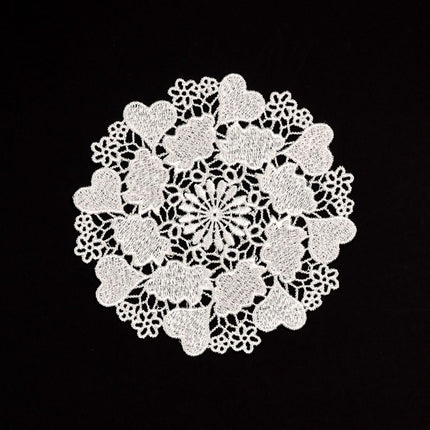 5.5 Inch Geometric Embroidered Lace Coaster (5 Pack) - Elegant Round Dining & Tea Table Mat Doily, Heart Cloud Style