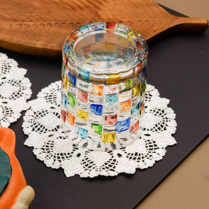 5.5 Inch Geometric Embroidered Lace Coaster (5 Pack) - Elegant Round Dining & Tea Table Mat Doily, Floral Shadow Style