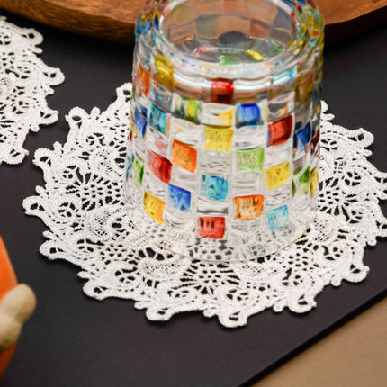 5.5 Inch Geometric Embroidered Lace Coaster (5 Pack) - Elegant Round Dining & Tea Table Mat Doily, Dreamscape Style