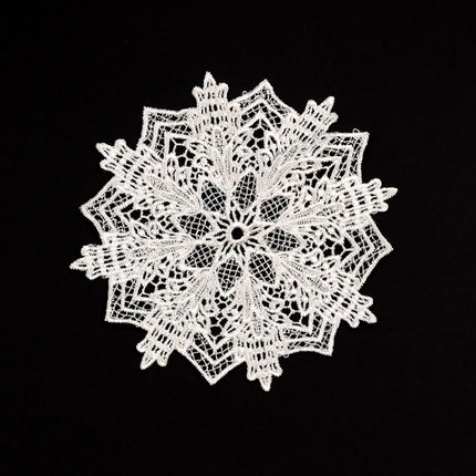 5.5 Inch Geometric Embroidered Lace Coaster (10 Pack) - Elegant Round Dining & Tea Table Mat Doily, Cassia Silk Style