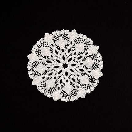 5.5 Inch Geometric Embroidered Lace Coaster (10 Pack) - Elegant Round Dining & Tea Table Mat Doily, Snow Leaf Style