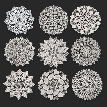 5.5 Inch Geometric Embroidered Lace Coaster (10 Pack) - Elegant Round Dining & Tea Table Mat Doily, Snow Leaf Style