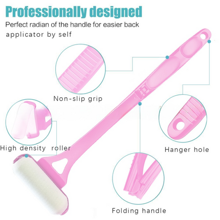 Purple Foldable Long-Handle Back Lotion Applicator with Sponge Roller Head for Sunscreen, Body Lotion and Shaving Foam